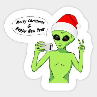 Alien in a Santa hat Sticker